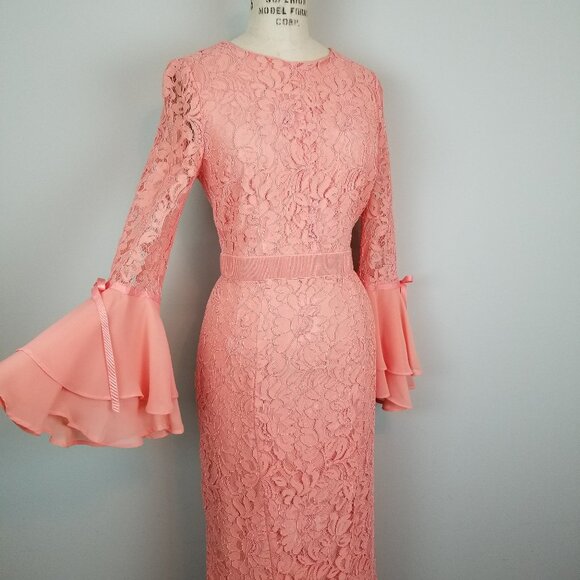 Gorgeous Peach Corded Lace Wiggle Cocktail Dress by Eva Mendes Women's Size 4 - Picture 1 of 10